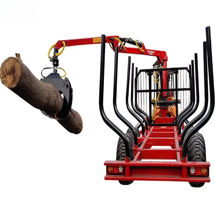 Heavy Duty Forest Wheel Log Trailer WITH Hydraulic  Crane Log Grabber Off Road  Log Carrier For Logging Farm