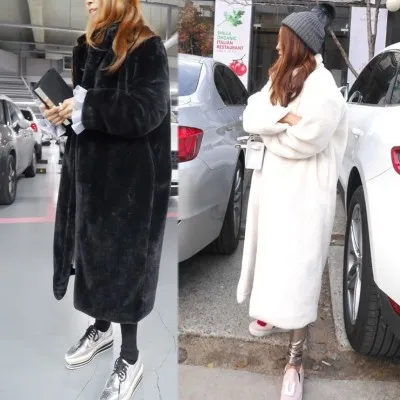 Faux Fur Jacket Long Coat Fashionable Lapel Loose Thickened Warm Imitation Rex Rabbit Hair Clothing Winter Long Ankle Imitate