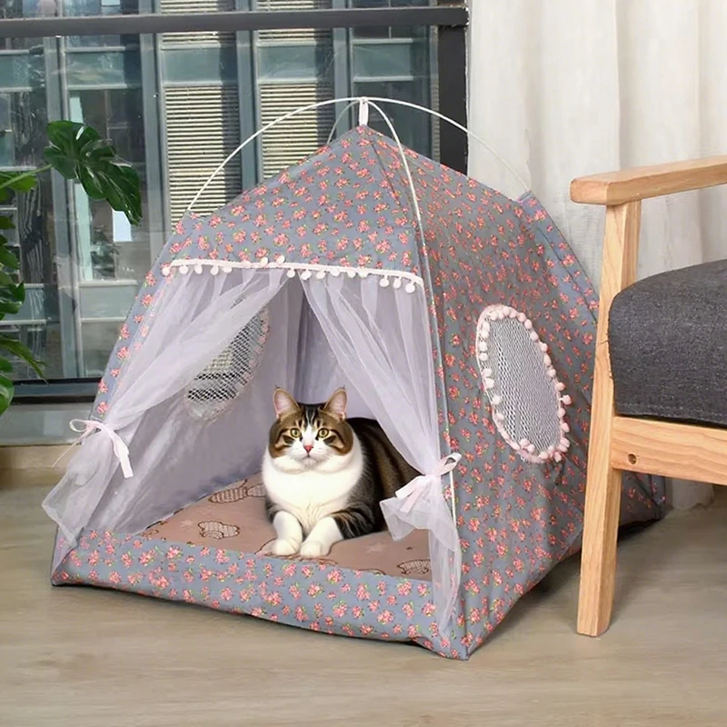 Tente semi-fermée pour chat et chien, motif floral, style 'Internet Celebrity', universelle toutes saisons, fournitures pour animaux de compagnie, nid d'été pour chien et chat