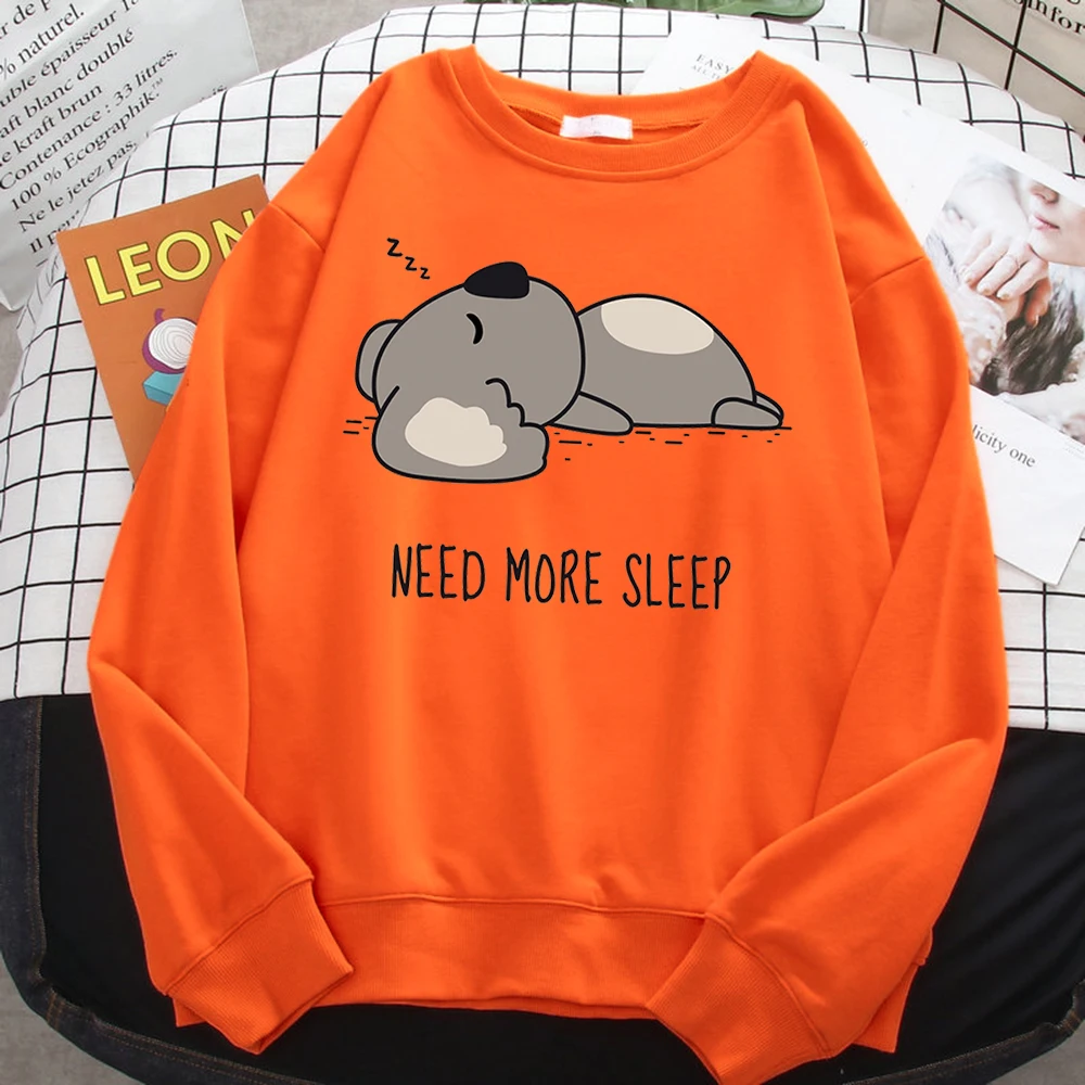 Casual Simple Women\'S Sweatshirt Need More Sleep Cartoons Bear Print Hooded Loose Fleece Pullovers Warm Soft Female Streetwear