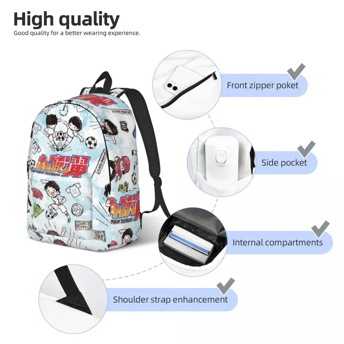 Captain Tsubasa Anime Cartoon Mochila, estudante da escola primária, mochila de futebol, menino e menina, mochila infantil, esportes