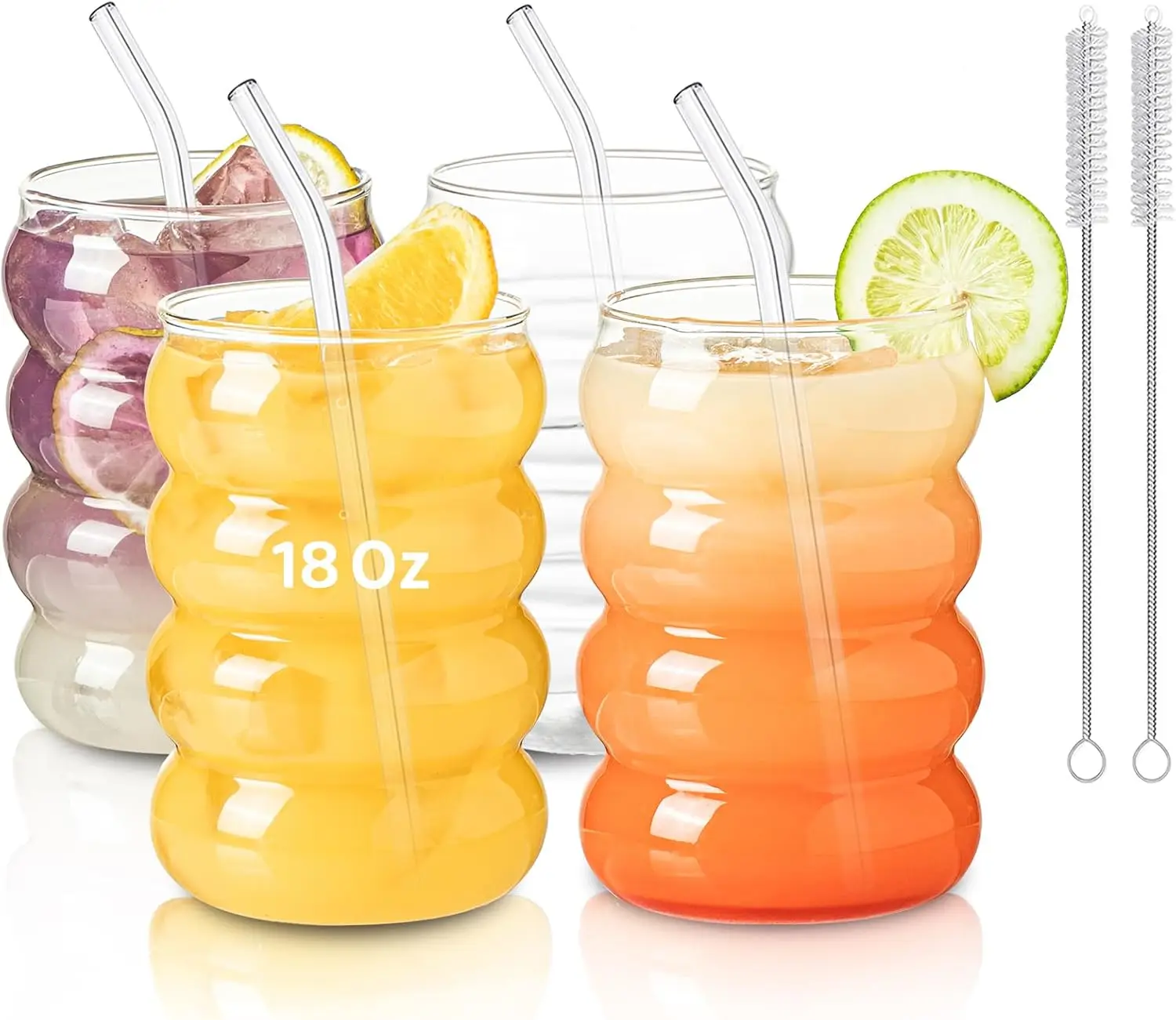 

Стаканы для напитков 18 унций волнообразной формы с трубочками, винтажные стеклянные кружки для вина, набор стаканов для напитков