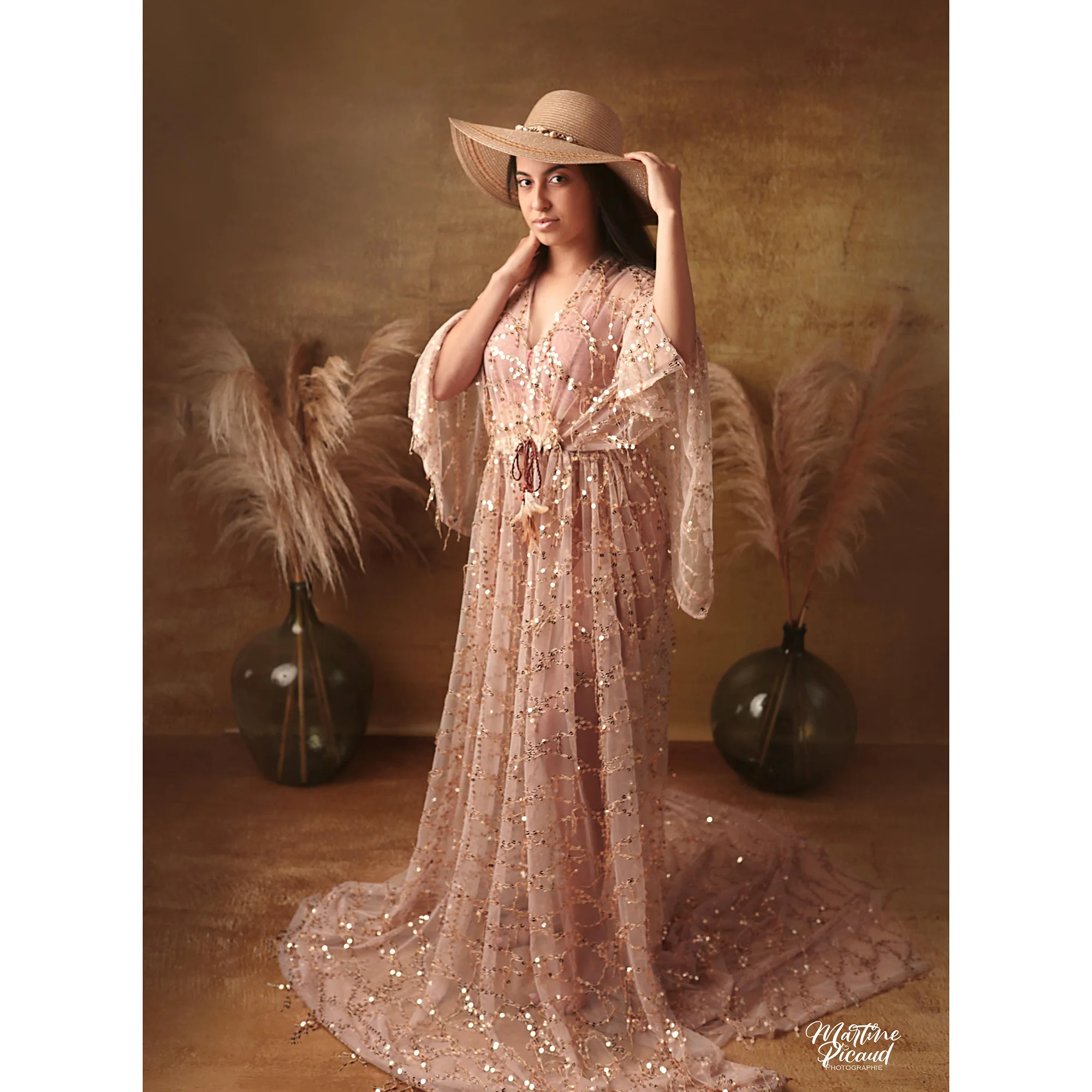 Don&Judy Sequin Sparkly Tassel Maternity Photoshooting Dress Glitter Sexy See Through Bride Robe Pregnant Women Photography Gown