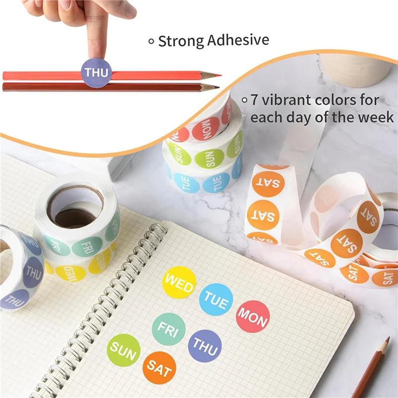 AM-7 Day Of The Week Sticker,1 Inch Round Day Dot Food Rotation Labels-3500 Pcs Date Stickers For Food Containers(14 Rolls)
