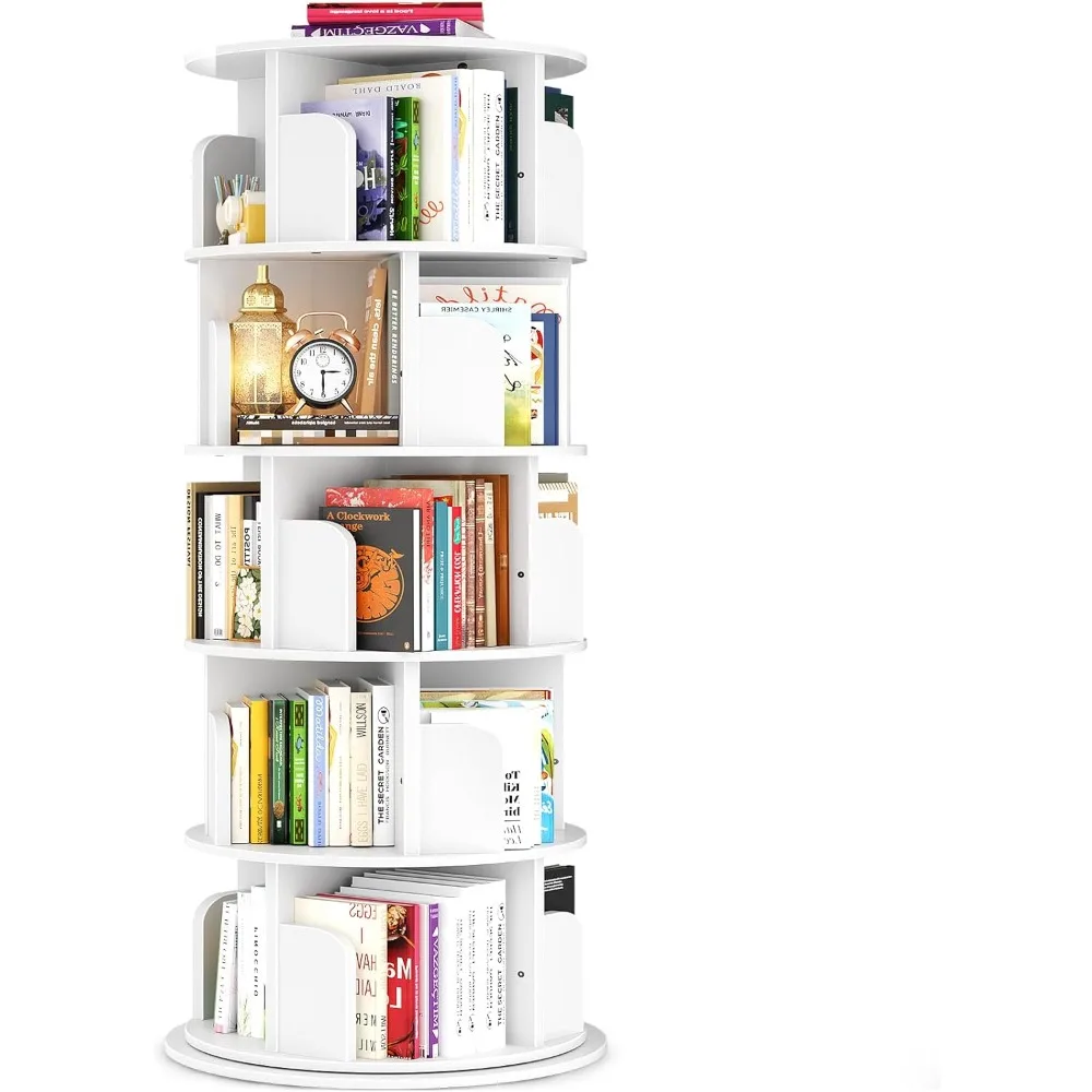 NEW 5 Tier Rotating Bookshelf Tower, Revolving 360 Book Shelf Narrow Tall Bookcase, Vertical Turning Round Bookshelf Organizer