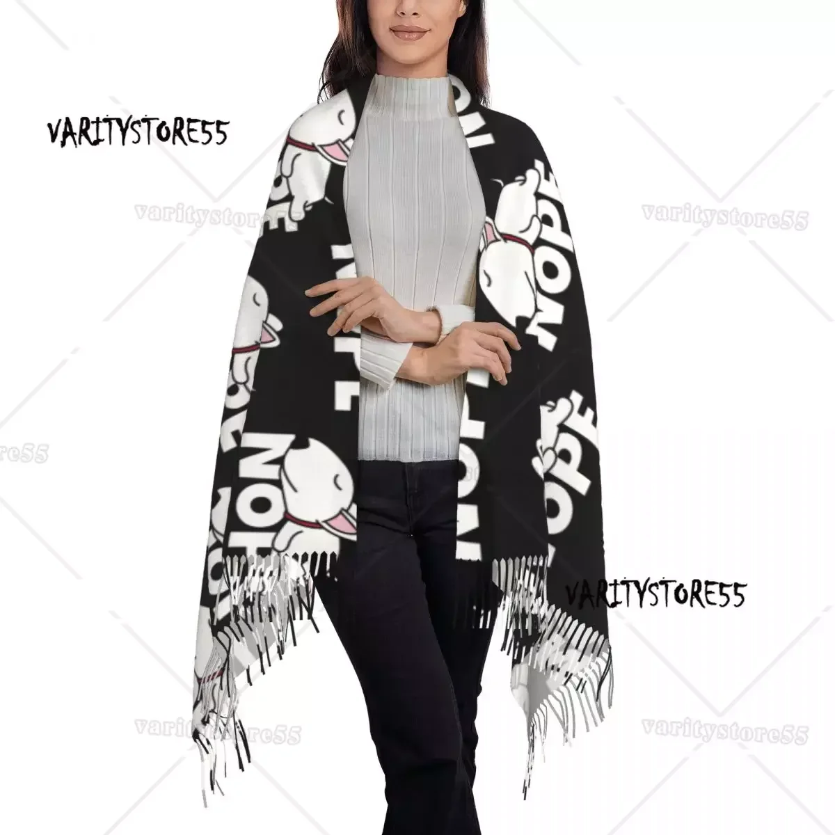 Nope Bull Terrier Dog Lazy Tassel Scarf Women Soft Animal Pet Shawl Wrap Ladies Winter Fall Scarves