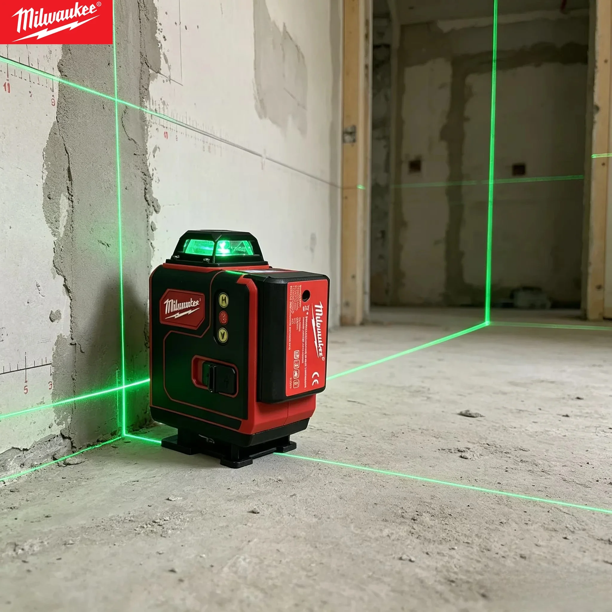 Milwaukee 4d Line Laser High-precision Green Line Portable 360 Horizontal and Vertical Level, Standard Battery Charger.