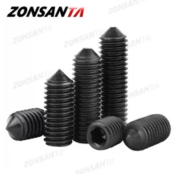 M2 M2.5 M3 M4 M5 M6 M8 M10 Grade12.9 Black Carbon Steel Allen Head Hex Hexagon Socket Cone Point Grub Set Screw Tapered End Bolt