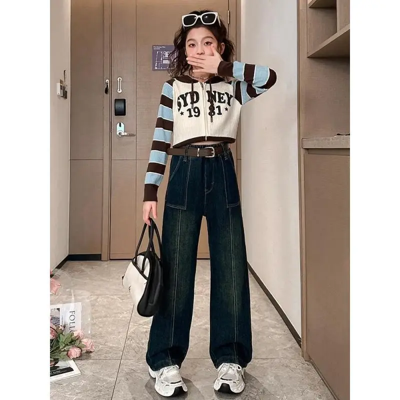 Pantalones Vaqueros con Forro Polar para Niñas, Pantalones Anchos y Holgados para Invierno, para Niñas Grandes de 8 a 9 Años, Pantalones Casuales Térmicos y Suaves