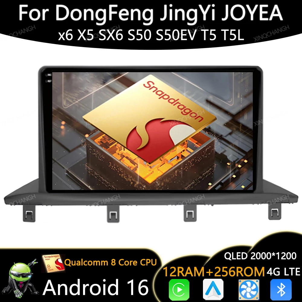 Android 16 Car Radio For DongFeng JingYi JOYEAR X6 X5 SX6 S50 S50EV T5 T5L BT Multimedia Stereo Video Player 4G LTE 5G WIFI QLED