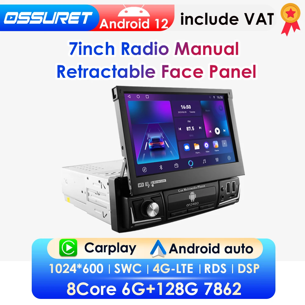 AI CarPlay Android 12 Car Radio Stereo Video Multimedia Player GPS Navi For Universal Head Unit 7 Inch RDS USB 1 Din