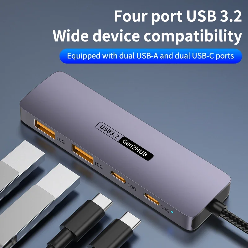 Alta Velocidade USB Hub Extensão Splitter, 10Gbps, USB 3.2 Gen2, Acessórios para Notebook para PC, Xiaomi, Macbook Pro Air, iPhone 15