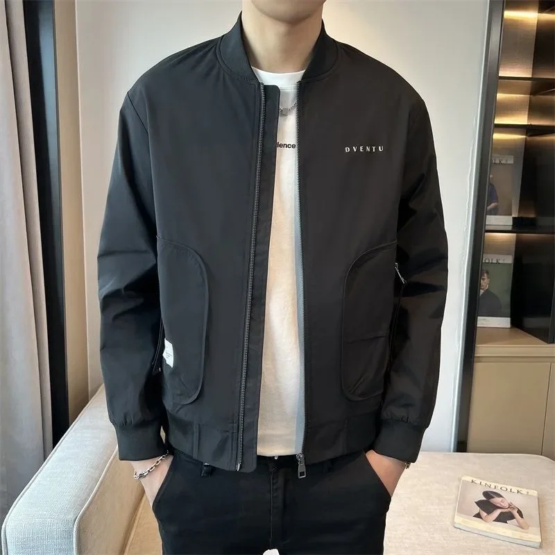 

Мужская однотонная верхняя одежда большого размера с воротником-стойкой, новая весенняя мужская повседневная куртка, винтажная бейсбольная форма в американском стиле