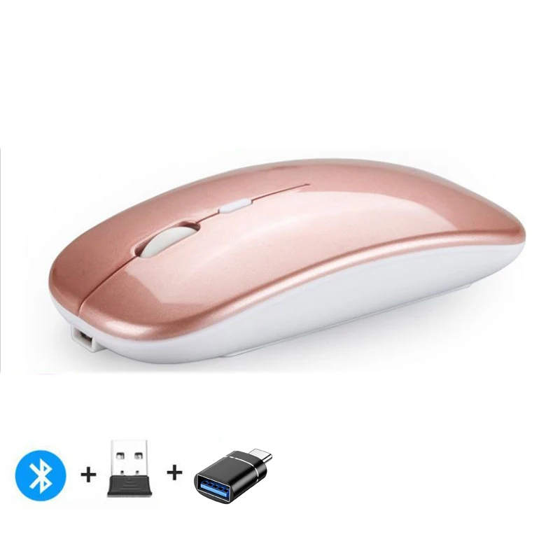 Oplaadbare draadloze muis Bluetooth-compatibele 2,4 GHz dubbele modi computermuizen met nano-ontvanger voor pc-laptop Macbook