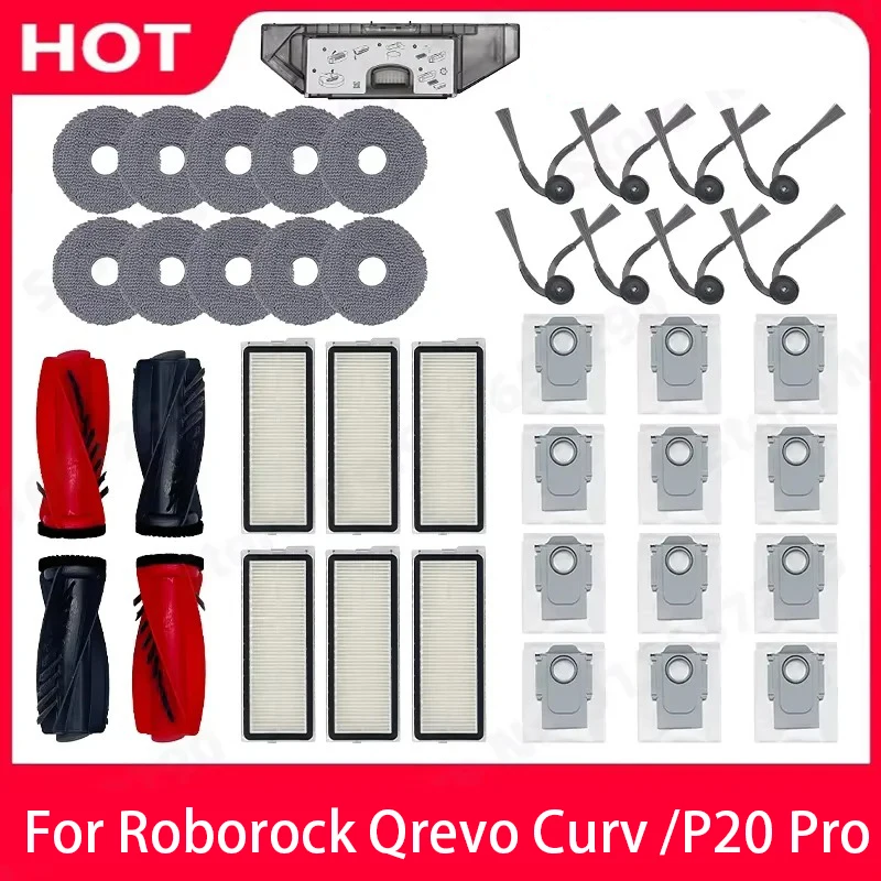 Roborock Qrevo Curv / P20 Pro Ersatzteile Hauptwalze Seitenbürste Hepa-Filter Mopp Tuch Staubbeutel Roboterstaubsauger Zubehör