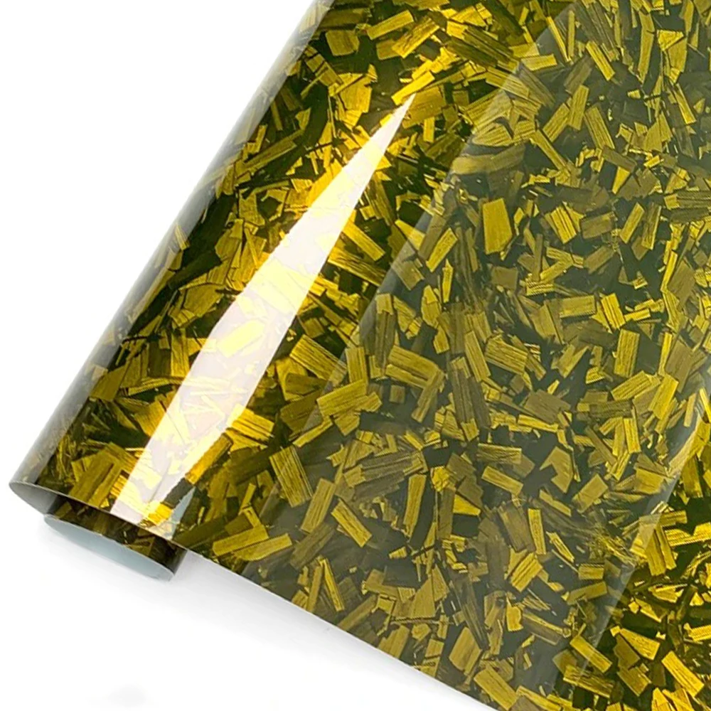Ultra-Glänzende PET Gold Geschmiedete Carbonfaser-Vinylfolie mit Luftkanälen, Selbstklebend, DIY Auto Motorrad Möbel Aufkleber