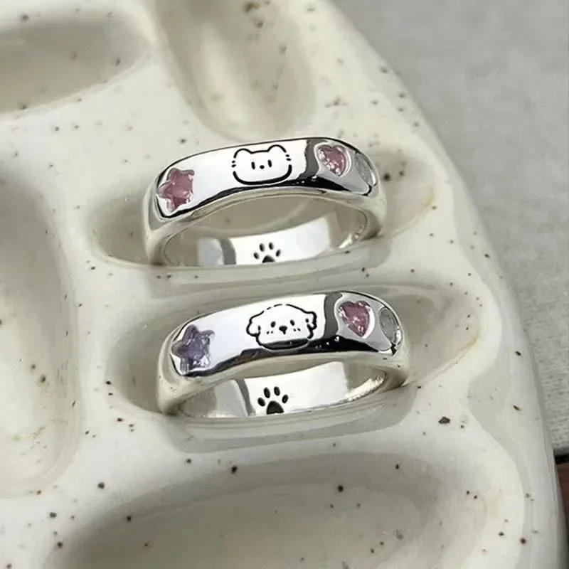 1/2pcs Cute Cat Dog Animal Couple Ring for Women Men 2025 New Fashion Statement Lover Rings Valentine's Day Party Jewelry Gifts