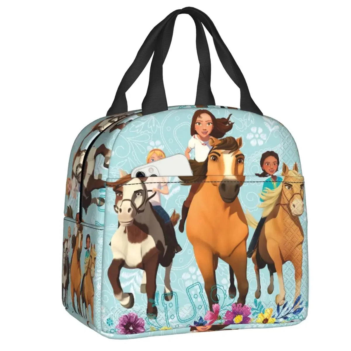 Spirit Riding Free Insulated Lunch Bags for Women Anime Girl Portable Thermal Cooler Lunch Box Camping Travel Food Picnic Bags