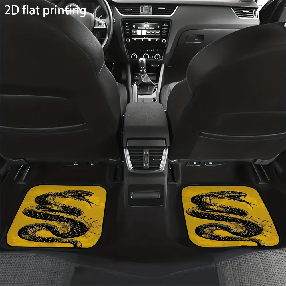 4pcs Car Floor Mats, Black And Yellow Snake Pattern, Made Of Polyester Fiber, Universal Car Mats, Suitable For All Seasons, Auto