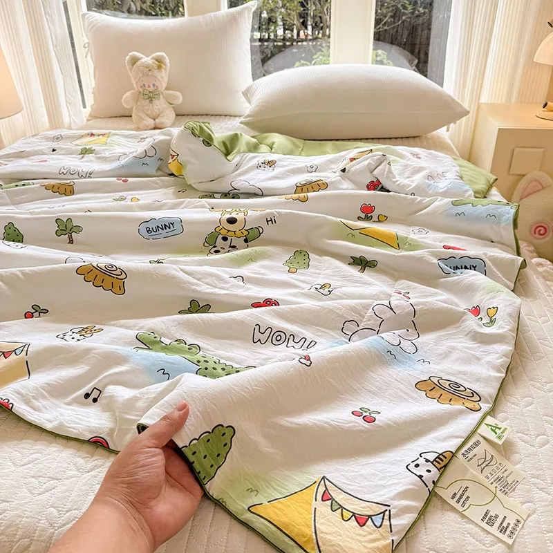 Lightweight Cartoon Printed Summer Quilt Cute Pattern Skin-Friendly Air Conditioning Quilts Super Soft Comfortable Bed Blanket