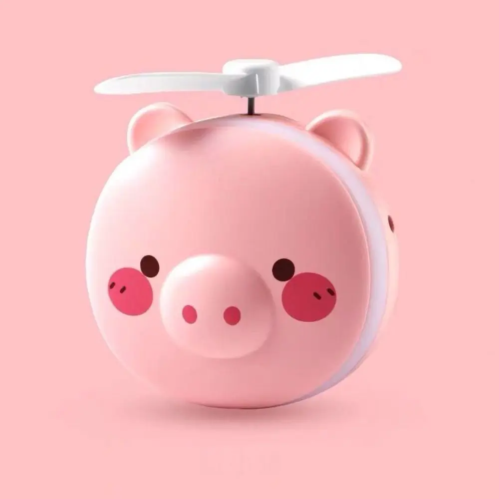 Espelho de maquiagem dos desenhos animados com ventilador, Vanity Mirror, Cute Creative Pink Piggy, LED redondo, USB recarregável, espelho cosmético ao ar livre