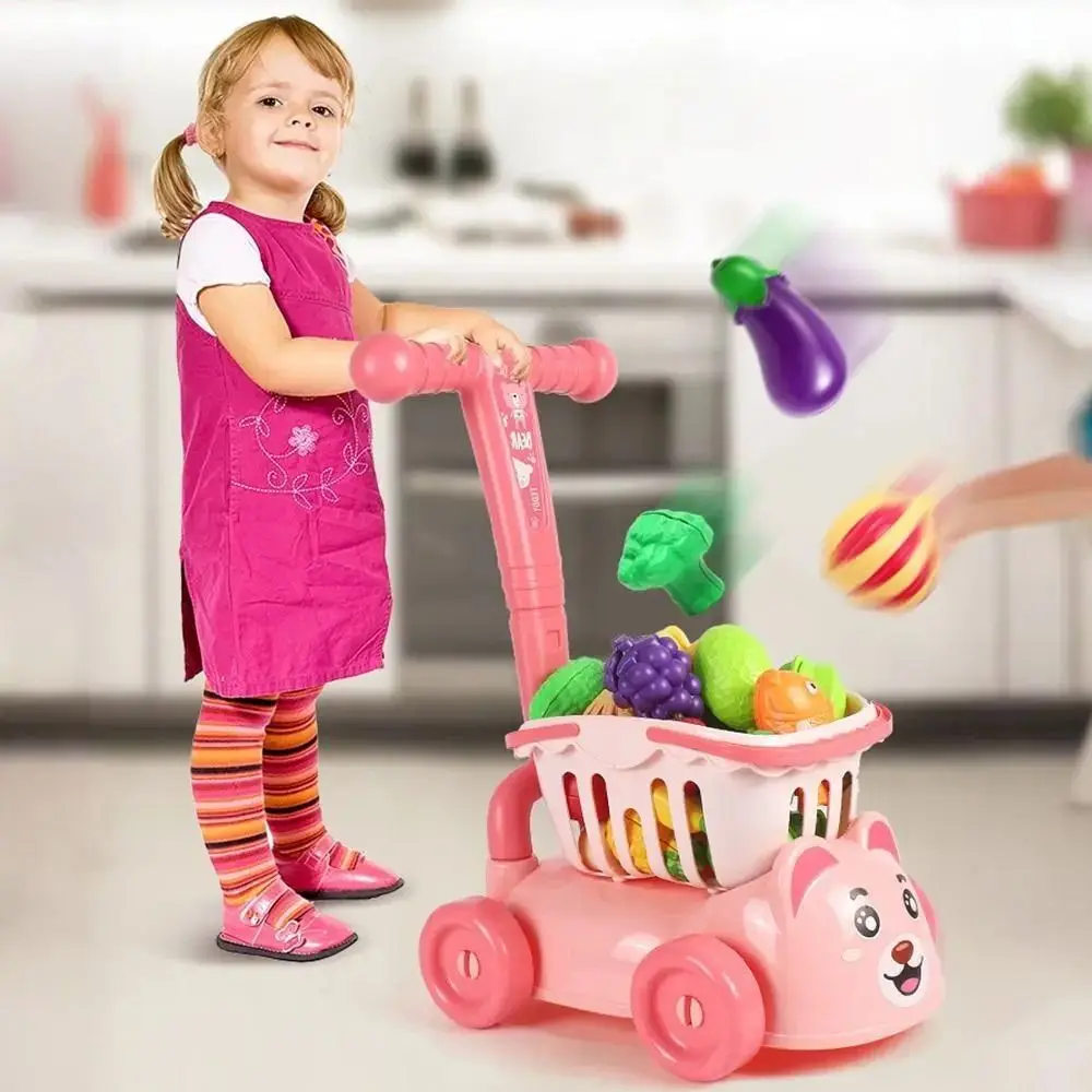 متعدد الألوان عربة التسوق مجموعة 25 قطعة/المجموعة محاكاة التظاهر التسوق Playset تخزين الحاويات 1 عربة عربة سوبر ماركت