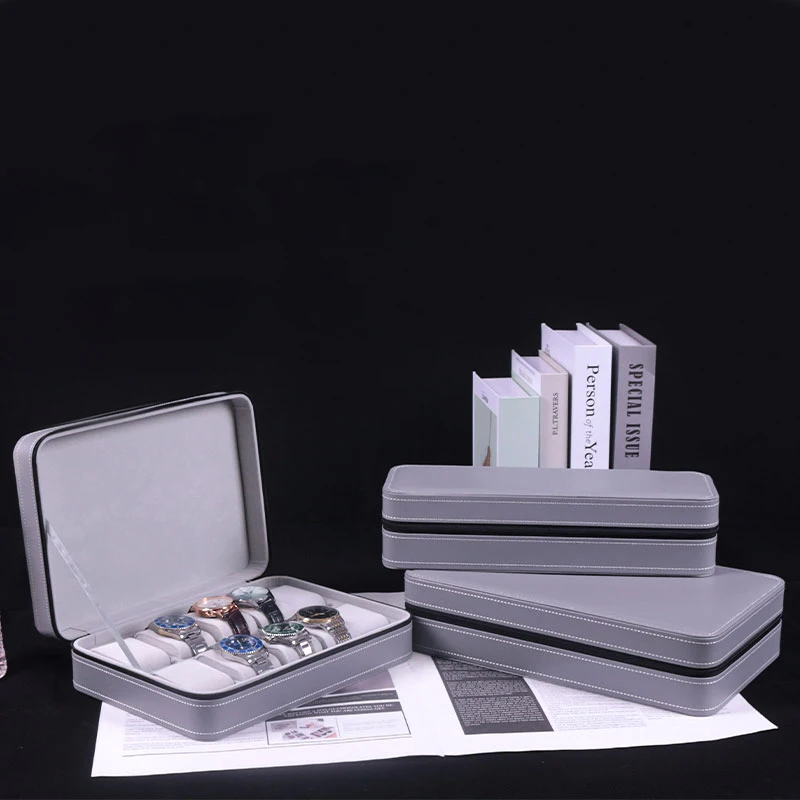 

1pc 6/10/12 slot Lychee patterNew Simple Portable Dustproof Watch Storage Box For Men And WomenZipper Closure
