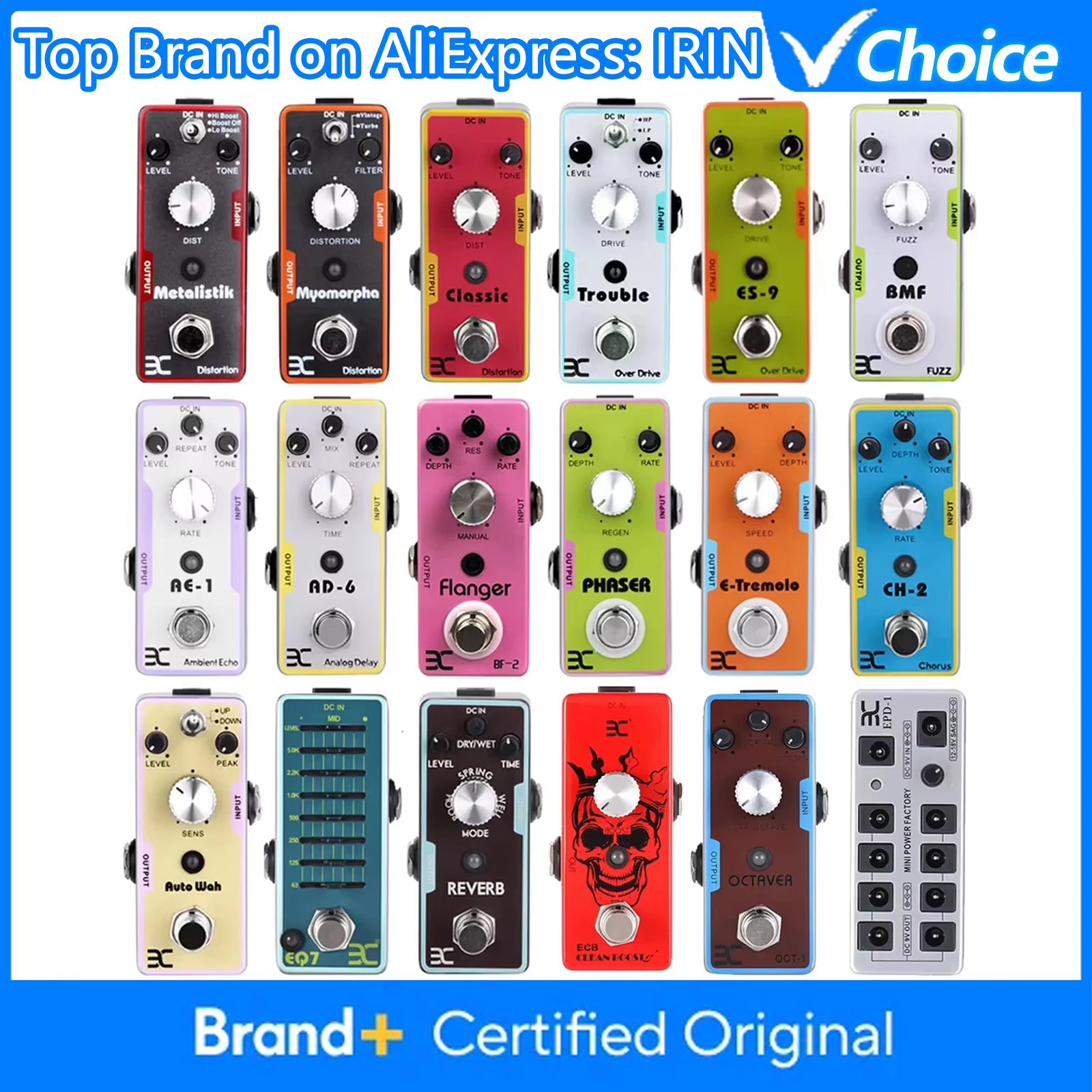 

Электрогитарная педаль эффектов IRIN ENO, мультиэффекты, блок питания, True Bypass, металлический корпус, аксессуары для гитары