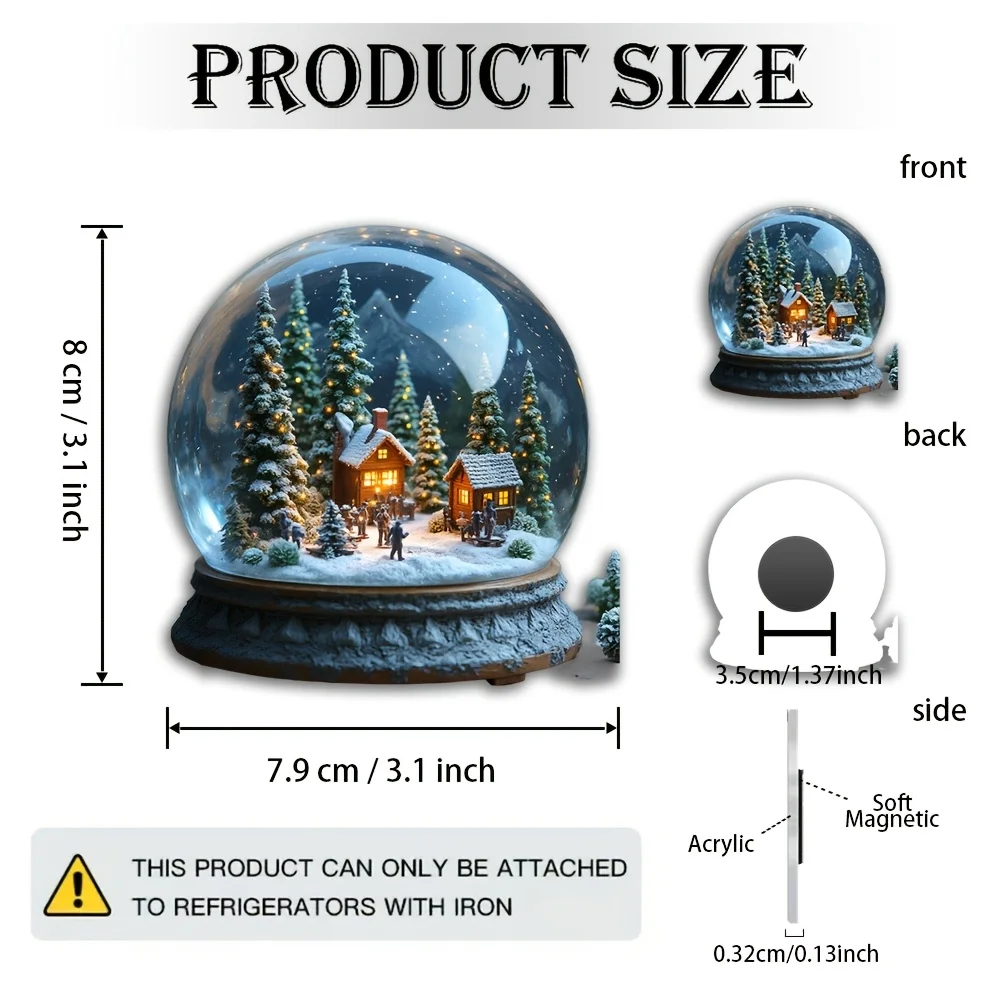 Charming Winter Fantasy Snow Globe | Cozy Cross-Stitch Christmas Village with Starry Night & Pines, Acrylic Magnet Decor
