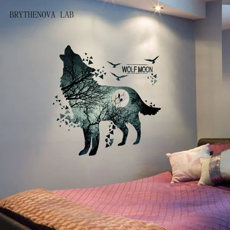 Horrific Wolf Forest Wall Stickers Animal Mural Decals Room Kids Dormitory Baby Bedroom Home Decoration