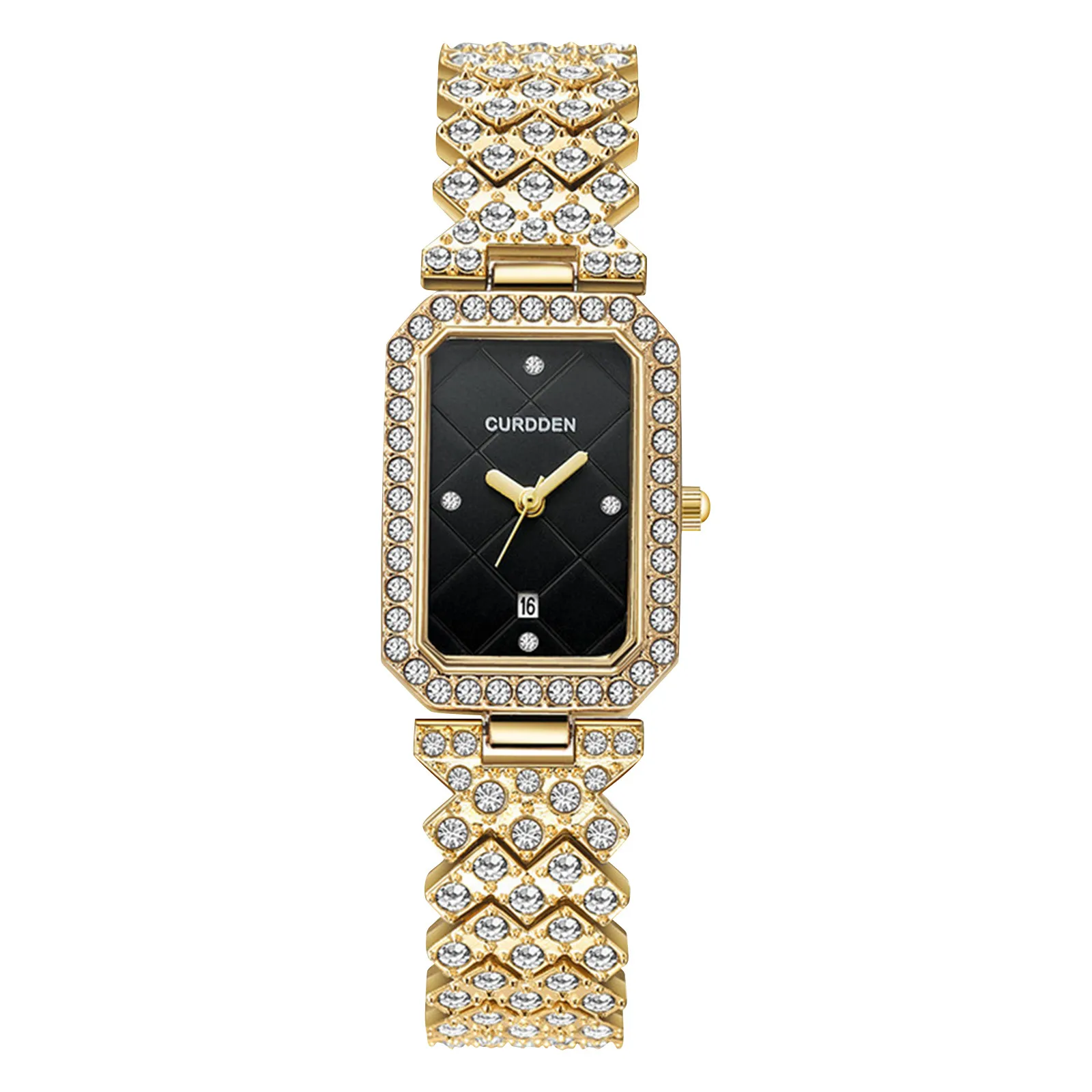 Women\'s Fashion Luxury Exquisite Full Diamond Casual Versastile Alloy Stainless Steel Band Strap Watch Rectangular Dial Wrist