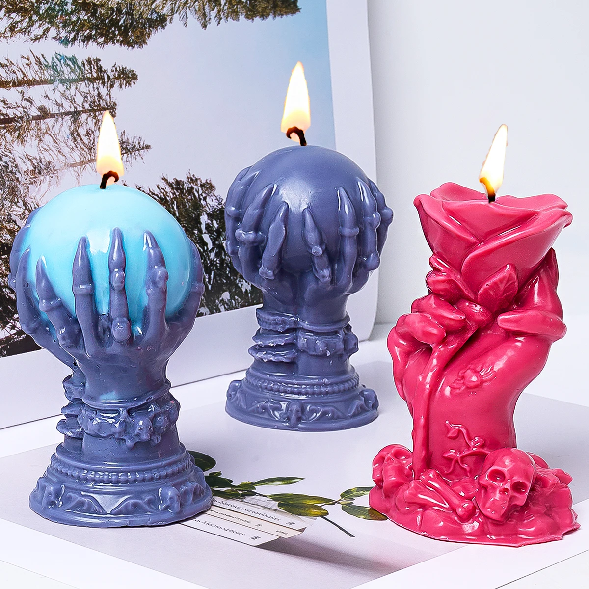 Nowa różana ręcznie silikonowa forma do świec DIY Ghost Claw Demon Hand Holding Ball Scented Making Mold Halloween Gifts Craft Party Decor — zdjęcie 3