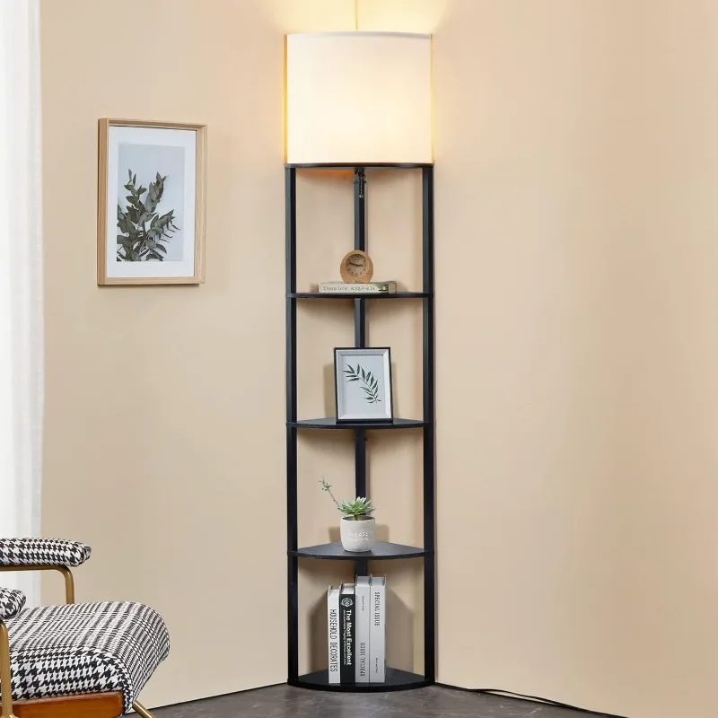 

Corner Floor Lamp with Shelves – Tall Corner Lamp with Pull Chain Switch – Modern Floor Lamp for Living Room, Bedroom, or