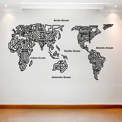 Creative Design Large Size Geometric World Map Decals Vinyl Home Decor Wall Sticker Removable Mural Living Room Office 3192