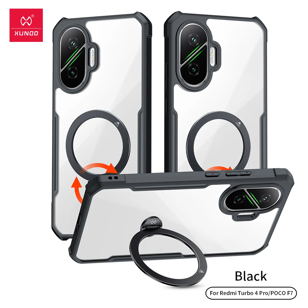 Xundd For POCO F7 Redmi Turbo 4 Pro Magnetic Holder Stand Case 360° Rotatable Airbag Anti-fall Shell TPU&Acrylic Back Cover