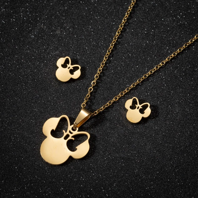 Anime Cute Cartoon Bow Mouse Stainless Steel Jewelry Set For Women