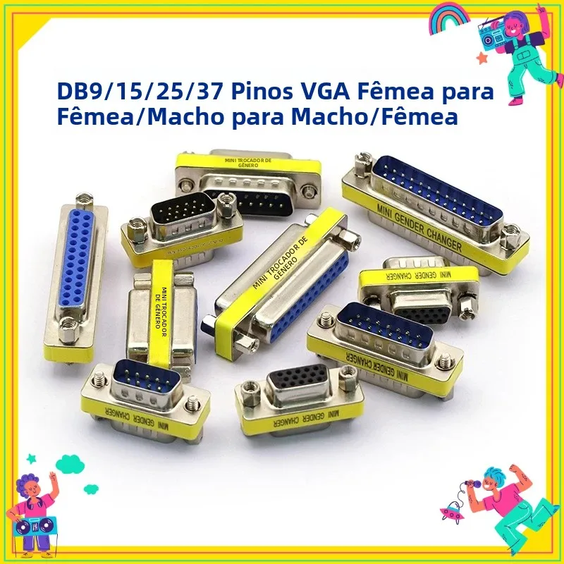 Adaptador Mini Changer de Gênero DB9/15/25/37 Pinos VGA Fêmea para Fêmea/Macho para Macho/Fêmea RS232 Serial Port Com Conector Null Modem