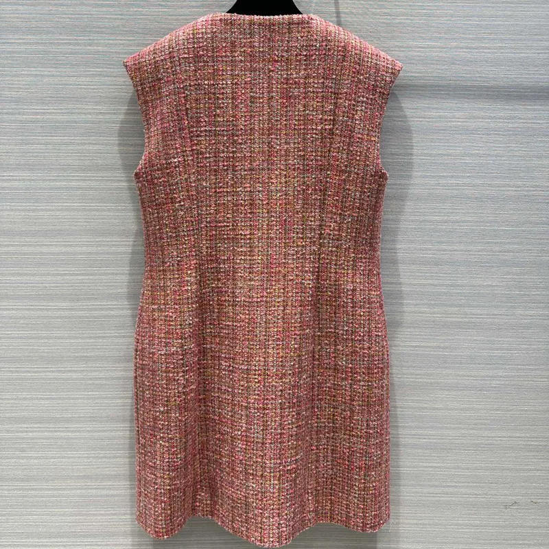 2024 Spring Brand New Chic Women's High Quality Pockets Tweed Vest Dress C654