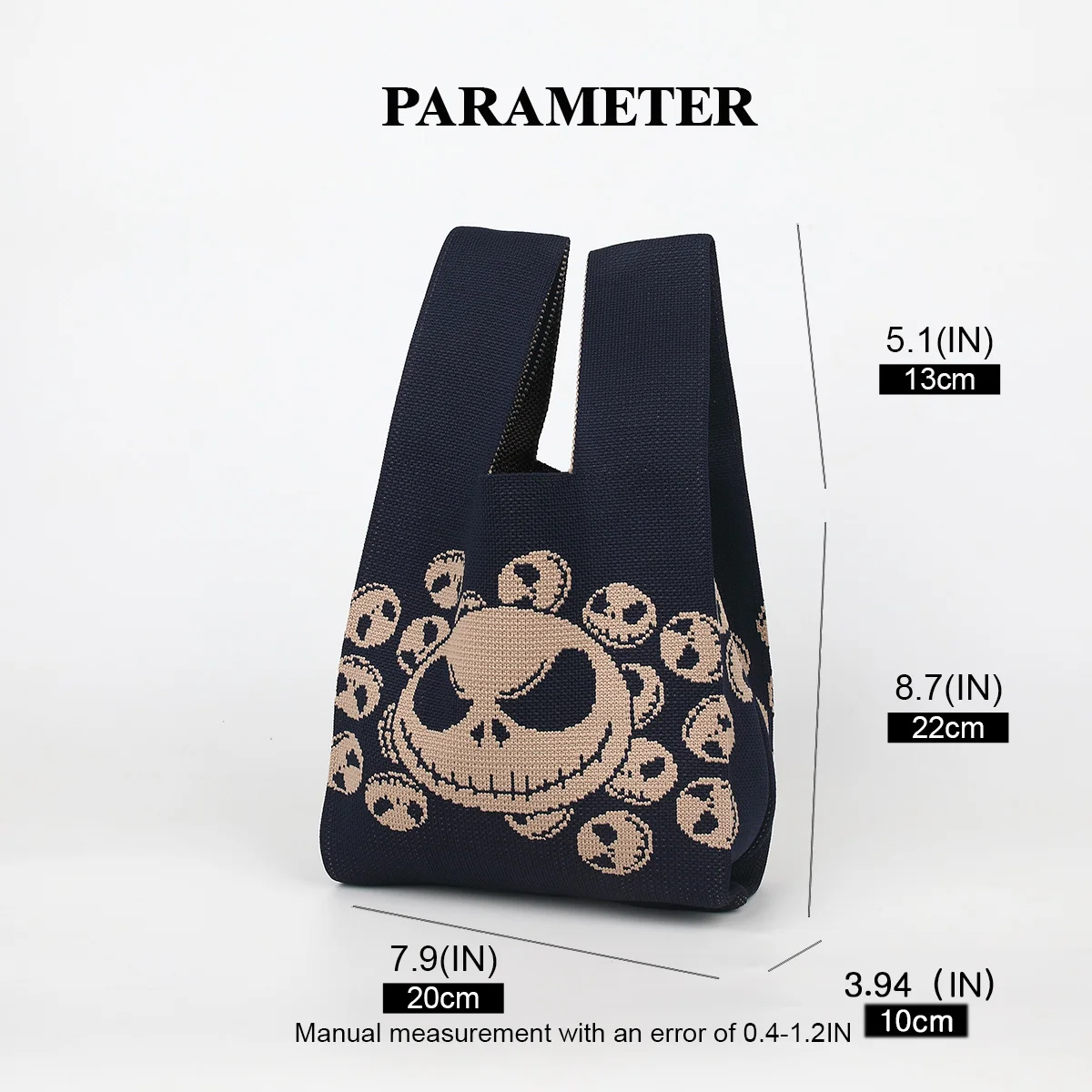 Personalized Ghost Head Knitted Tote Bag, Open-Top Breathable and Durable Knitted Foldable Tote Bag, Suitable for Carrying Mobile Phones, Keys, Glasses, Water Bottles, Can Be Used for Daily Commuting, Travel, and Vacations