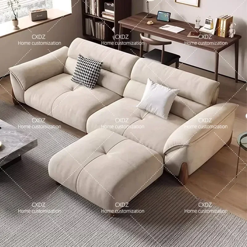 Modern Simple Cat Scratching Cloth Sofa for Small Apartment Living Room Straight Row Cream Retro Style Tech Fabric Flannel