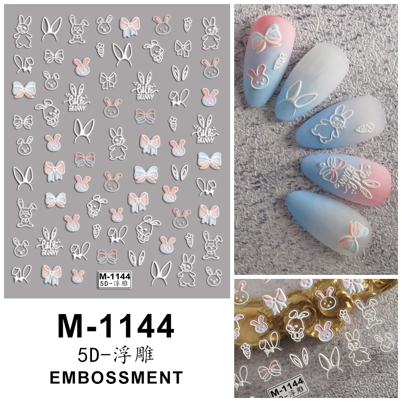 Nail Art Stickers Decals 5D Embossed Self-Adhesive Cartoon Flower Butterfly Star Nail Stickers image 3