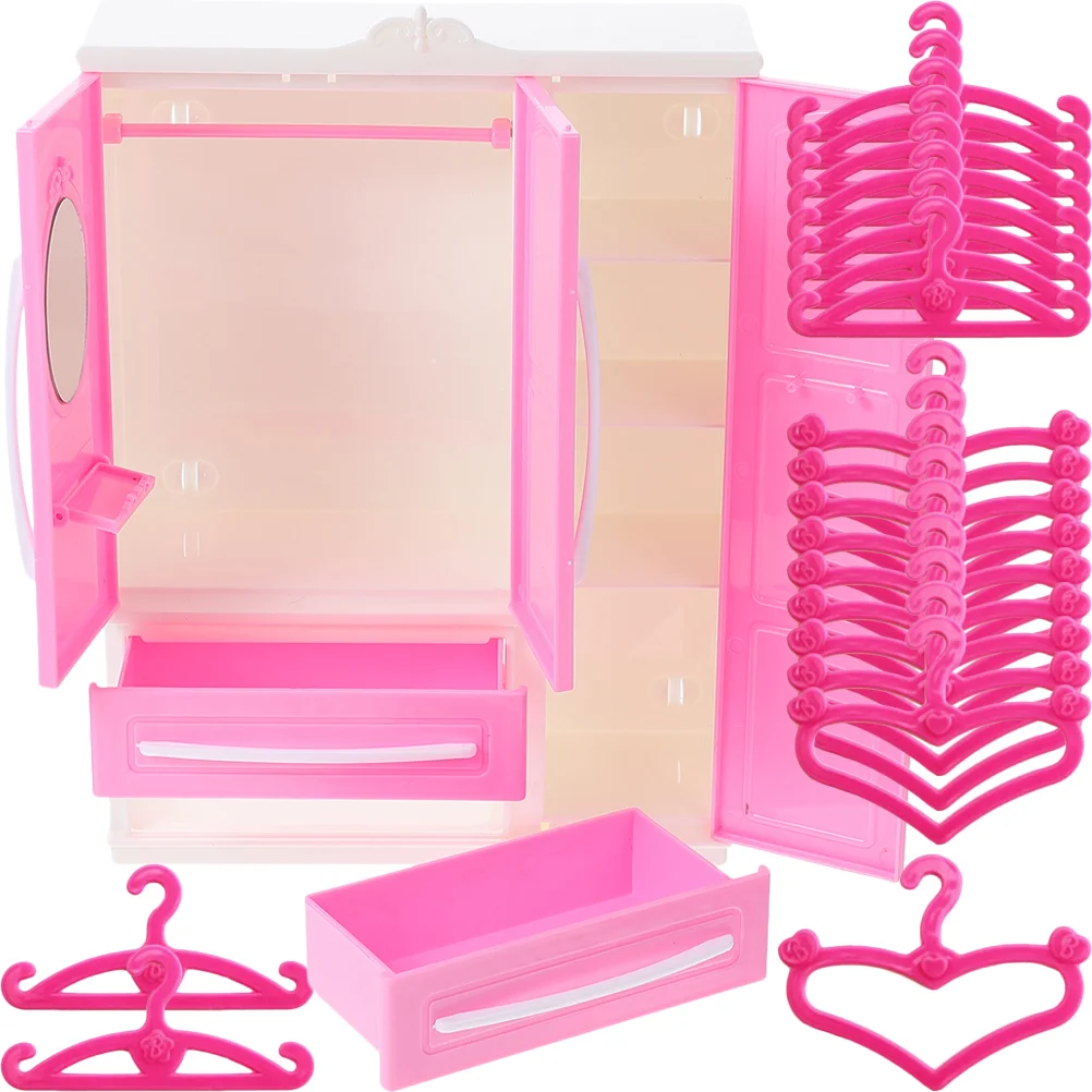 

Set Doll Closet Furniture 18 Doll Clothing Pink Wardrobe Plastic Hangers Clothes Accessories Storage Closet Armoire