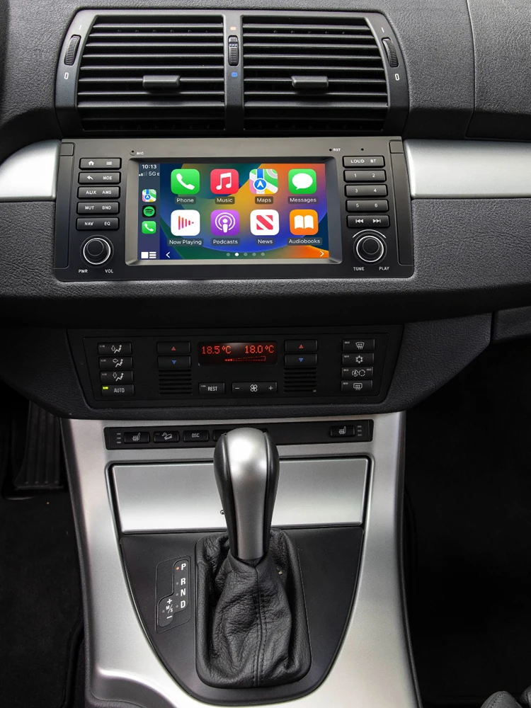 Bezprzewodowe radio samochodowe z CarPlay i Android Auto, 7-calowy ekran dotykowy z systemem Linux do BMW X5 E53 1999-2007, z funkcjami Airplay, Autolink, Mirror Link, WiFi, Bluetooth, nawigacją GPS i — 2