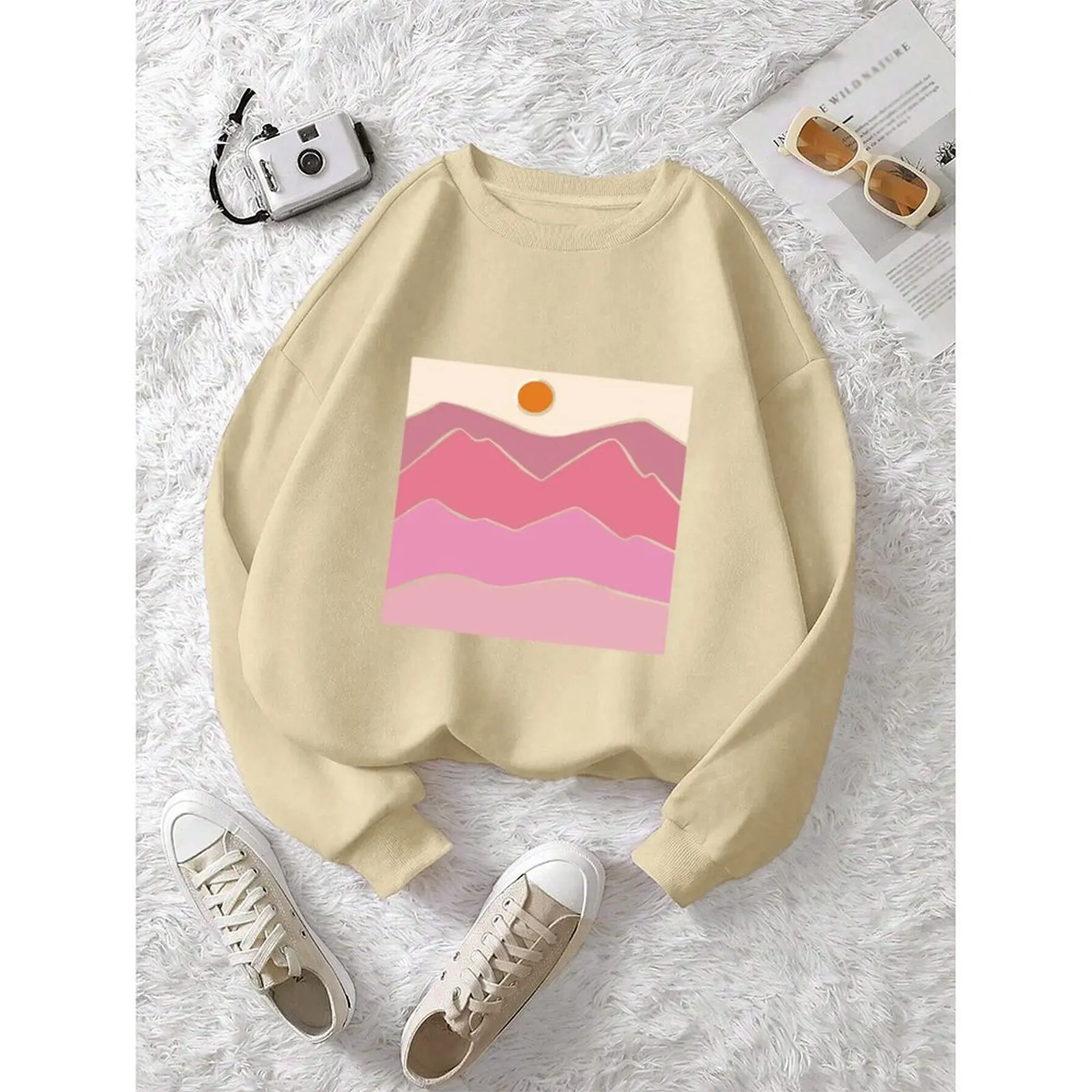 

Women's Sweatshirts O-Neck Loose Casual Sports Pullovers Comfortable Velvet Long Sleeve Sweater Winter Woman Clothes 2025