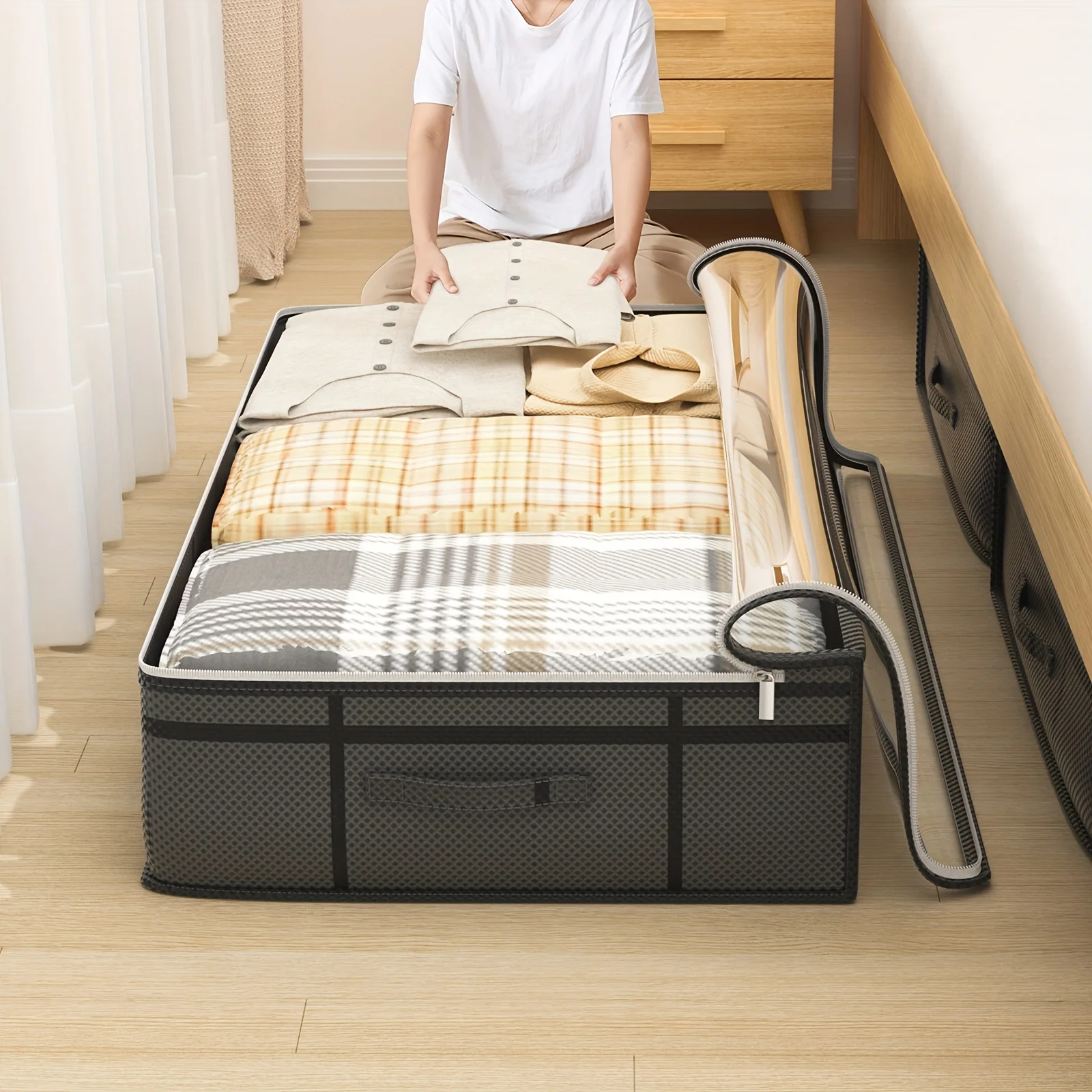 

Under Bed Storage Box Transparent Top Large Capacity Clothing And Bedding Storage Bag Household Storage Utensils