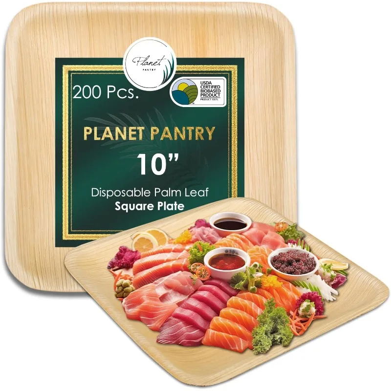 

Disposable Tableware Premium Heavy Duty Eco-Friendly Wooden Style Plate for Party Wedding Event (Pack of 200, 10" Square Plate)