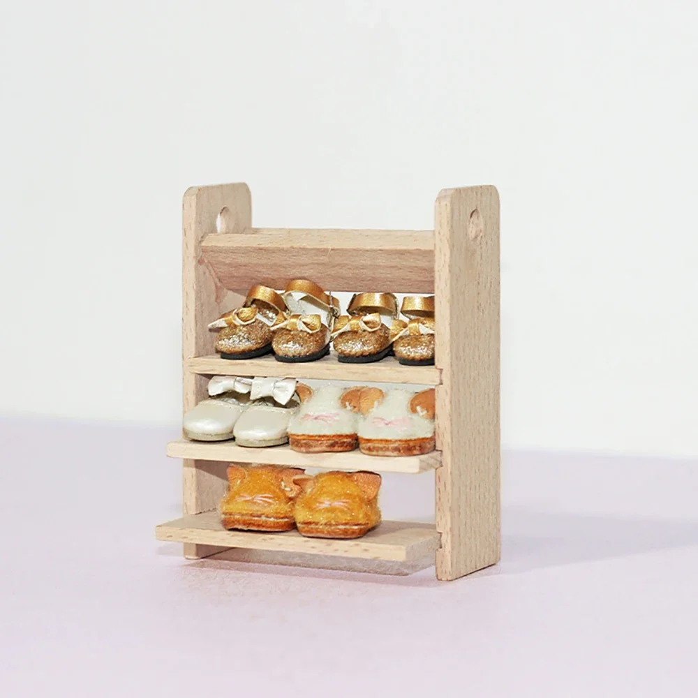 1/12 Poppenhuis Miniatuur Houten DIY Opslag Plank Mini Boekenplank Schoenenrek Speelgoed voor Poppenhuis Accessoires Decoratie ob11 bjd