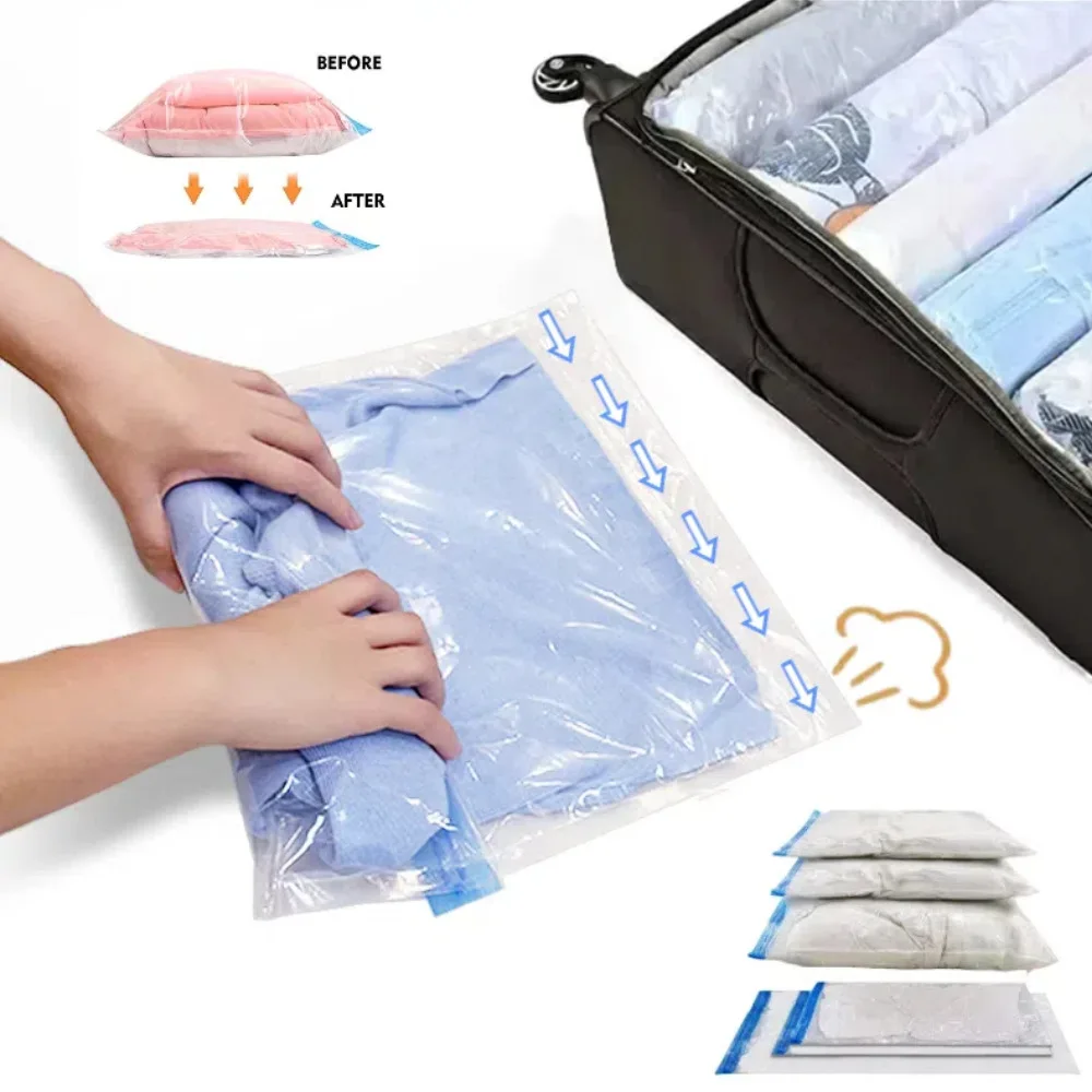 10/1PCS Reusable Vacuum Storage Sealing Bags with Hand Clear Folding Compressed Space Saving Vacuum Bag for Clothes Travel - Image 4