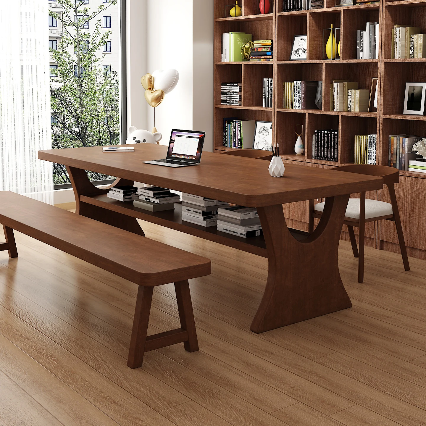 Simple and modern solid wood desks and chairs go to the living room, double-layer study table, writing table