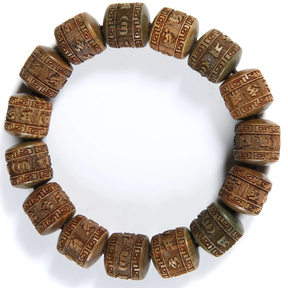Natural sandalwood Tibetan six-character mantra Tibetan Buddhist prayer wheel bracelet 15mm unisex Yoga Zen